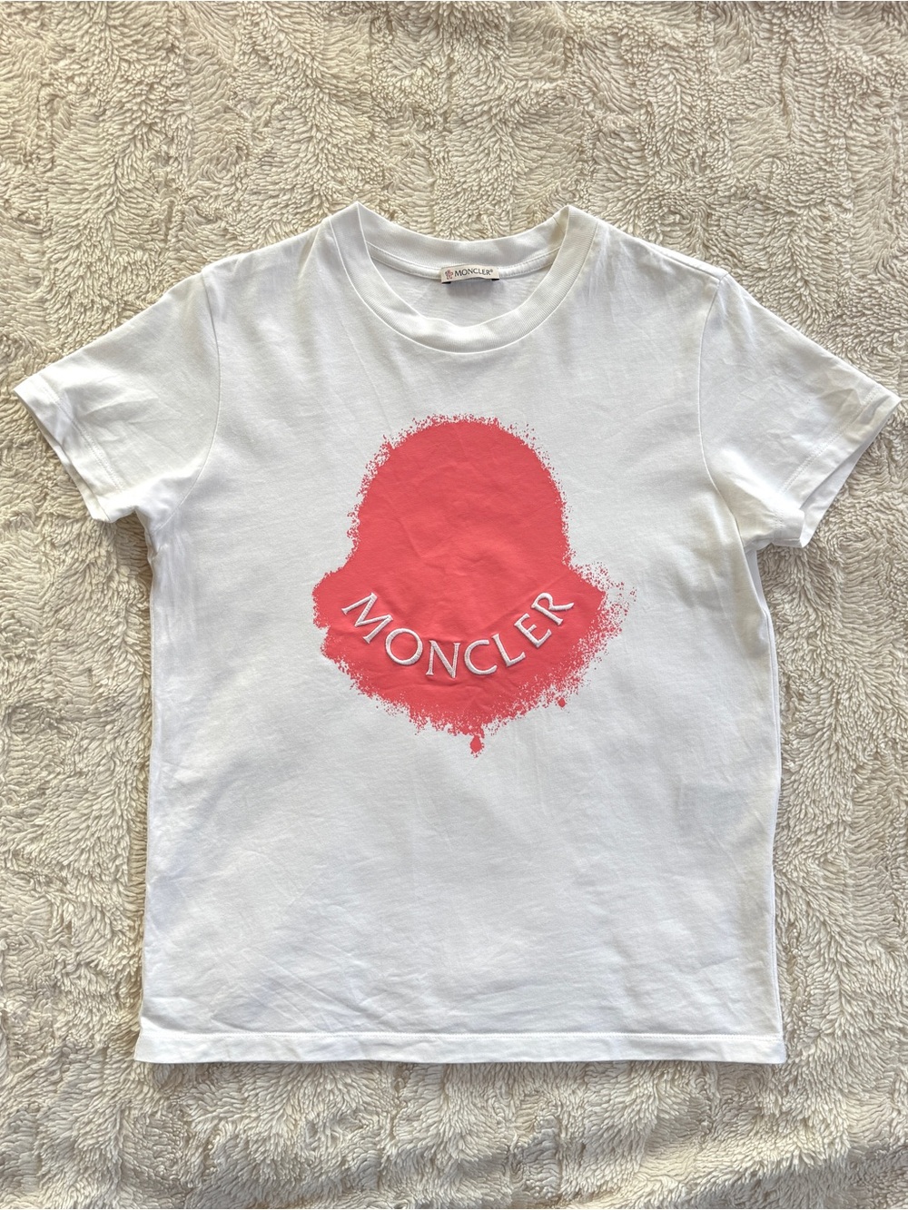 Pink and white Moncler logo t-shirt